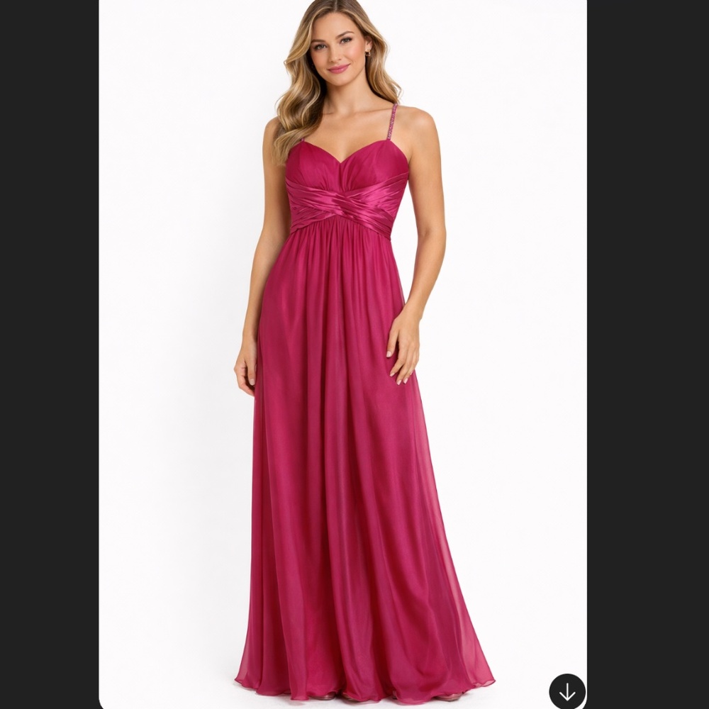 La Femme Hot Pink Jeweled Strap Open Back Slit Formal Dress Size 4
